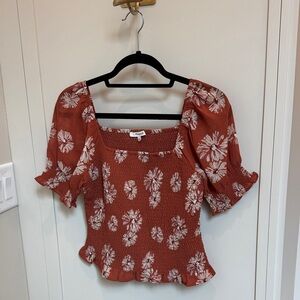 Madewell Rust Floral Smocked Blouse